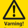 Varningsskylt med symbol för varning för fara och texten "Varning! Skrotning pågår"