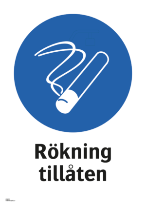Påbudsskylt med symbol för rökning tillåten och texten "Rökning tillåten"