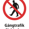 Förbudsskylt med symbol för gångtrafikförbud och texten "Gångtrafik förbjuden"