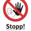 Förbudsskylt med symbol för stopp och texten "Stopp! Obehöriga äger ej tillträde till området"