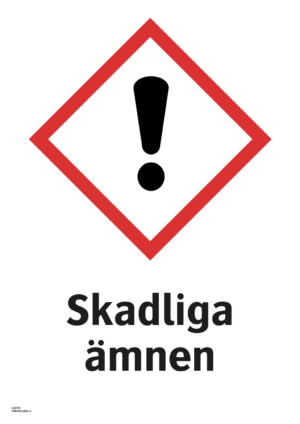 Varningsskylt med symbol för varning för skadliga ämnen och texten "Skadliga ämnen".