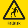 Varningsskylt med symbol för varning för fallrisk och texten "Fallrisk".