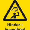 Varningsskylt med symbol för varning för hinder i huvudhöjd och texten "Hinder i huvudhöjd".