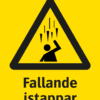 Varningsskylt med symbol för varning för fallande istappar och texten "Fallande istappar".