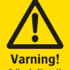 Varningsskylt med symbol för varning för fara och texten "Varning! Fallande föremål".