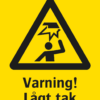Varningsskylt med symbol för varning för hinder i huvudhöjd och texten "Varning! Lågt tak".