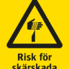 Varningsskylt med symbol för varning för vasst föremål och texten "Risk för skärskada".