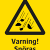 Varningsskylt med symbol för rasrisk och texten "Varning! Snöras".