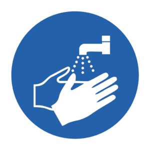 Skuren dekal med symbol för påbud tvätta händerna.