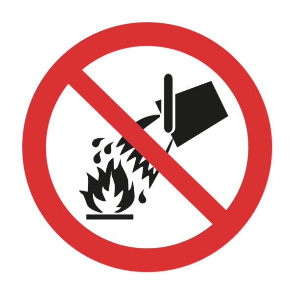 Skuren dekal med symbol för förbud - förbjudet att använda vatten vid släckning