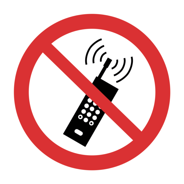 Skuren dekal med symbol för förbud - stäng av mobiltelefon och radiosändare