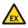 Skuren dekal med symbol för varning - explosiv atmosfär