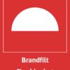Brandskylt med symbol för brandpost och texten "Brandfilt" samt på engelska "Fire blanket".