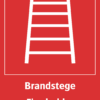 Brandskylt med symbol för brandredskap och texten "Brandstege" samt på engelska "Fire ladder".