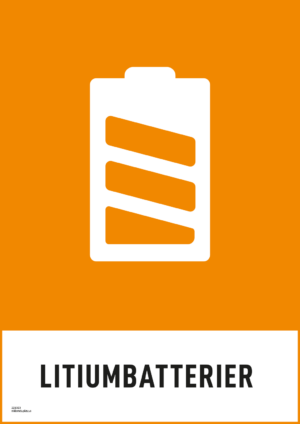 Återvinningsskylt med symbol för elavfall - litiumbatterier och texten "litiumbatterier".