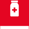 Återvinningsskylt med symbol för farligt avfall - mediciner och texten "mediciner".
