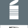 Återvinningsskylt med symbol för metall - metallförpackningar och texten "metallförpackningar".