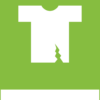Återvinningsskylt med symbol för trasig textil och texten "Trasig textil"