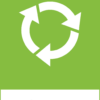 Återvinningsskylt med symbol för återbruk och texten "Återbruk"