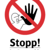 Förbudsskylt med symbol för stopp och texten "Stopp! Avstängt område"